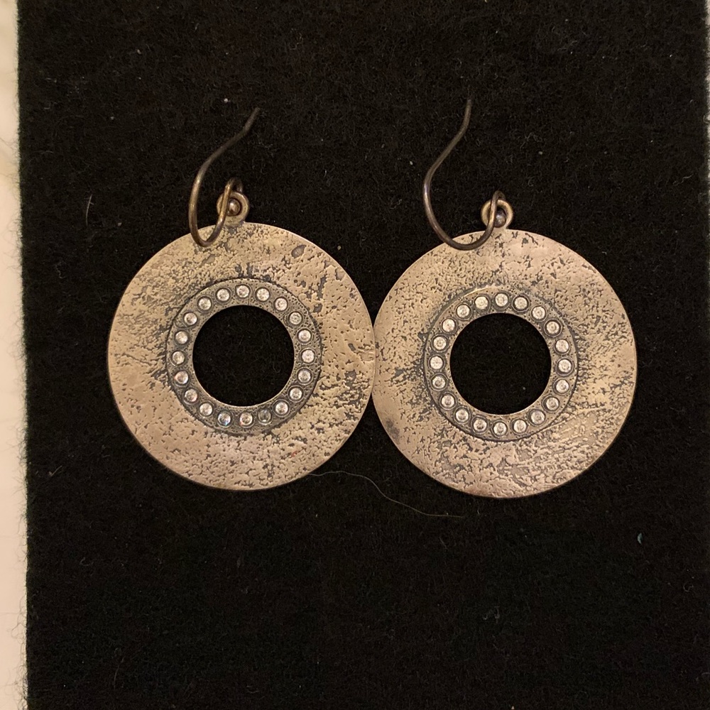 Lucky Brand Silver & Crystal Fish Hook Earring